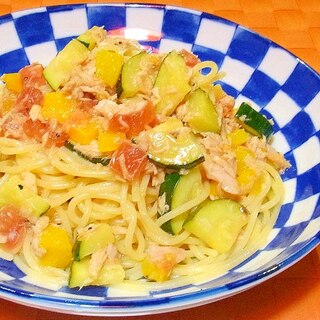 夏野菜とツナのカラフル冷製パスタ